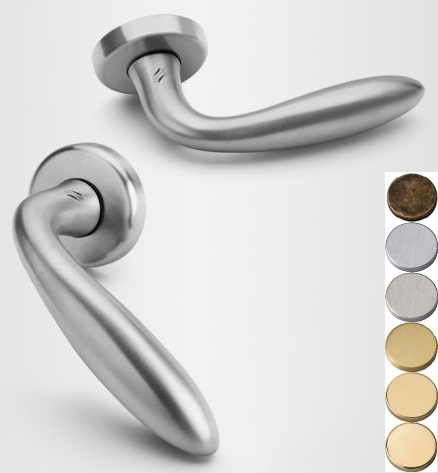 Finitura Cromo Satinato per porte Uso Interno Design Moderno e Pulito Zaira Coppia di Maniglie per n 1 Porta Cromate Rosetta Quadra per Porta porte interne
